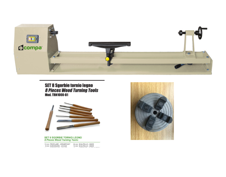 Tornio per legno Compa TRN 1000 + Set 8 sgorbie + Mandrino - Komstar