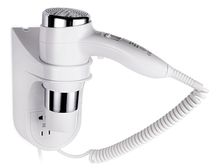 ASCIUGACAPELLI DA PARETE REGOLABILE CON DESIGN ERGONOMICO E PRESA RASOIO INTEGRATA. MODELLO HD22W