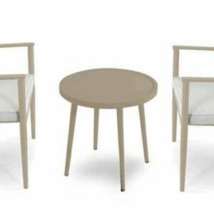 Salotto imbottito composto da 2 poltrone in alluminio con braccioli e tavolino tondo - S6467010000