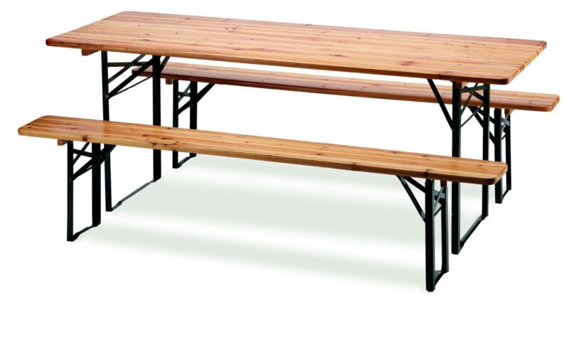 Tavolo rettangolare con 2 panche pieghevoli in ferro e legno - SS1011600
